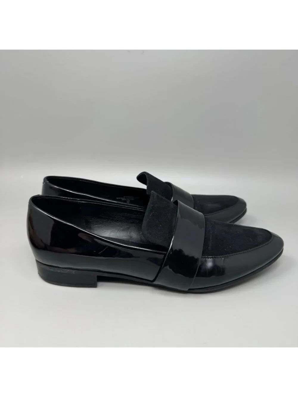 Mark Fisher Women Loafer Sz 10 Black Patent PU Leather Pull On Block Heel Shoes